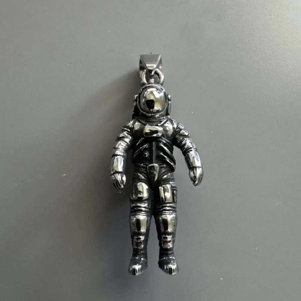 Astronaut Stainless Steel Pendant 24 Inch Chain Space Meteor Trendy Gift Galazy